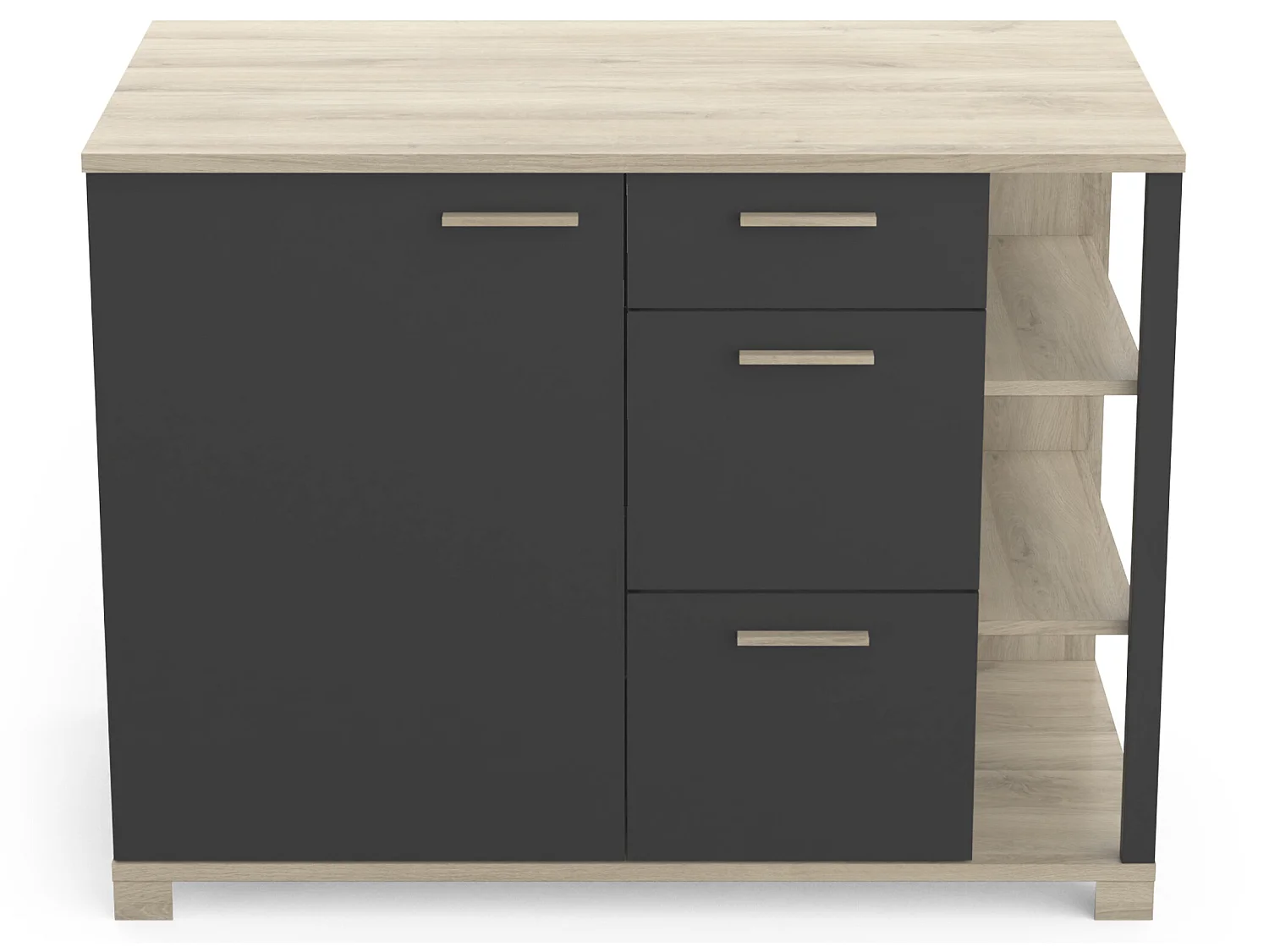 Meuble bas coloris chêne kronberg / noir - longueur 120 x profondeur 60 x hauteur 90 cm