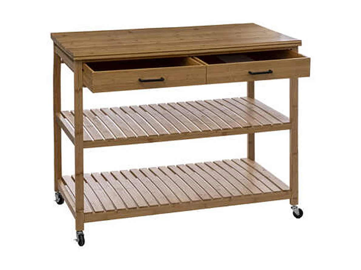 Ilot de cuisine, Meuble de cuisine en bois coloris naturel - longueur 90 x Profondeur 60 x Hauteur 108 cm