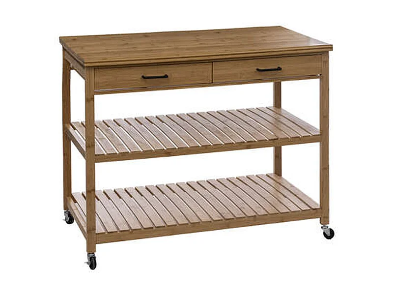 Ilot de cuisine, Meuble de cuisine en bois coloris naturel - longueur 90 x Profondeur 60 x Hauteur 108 cm