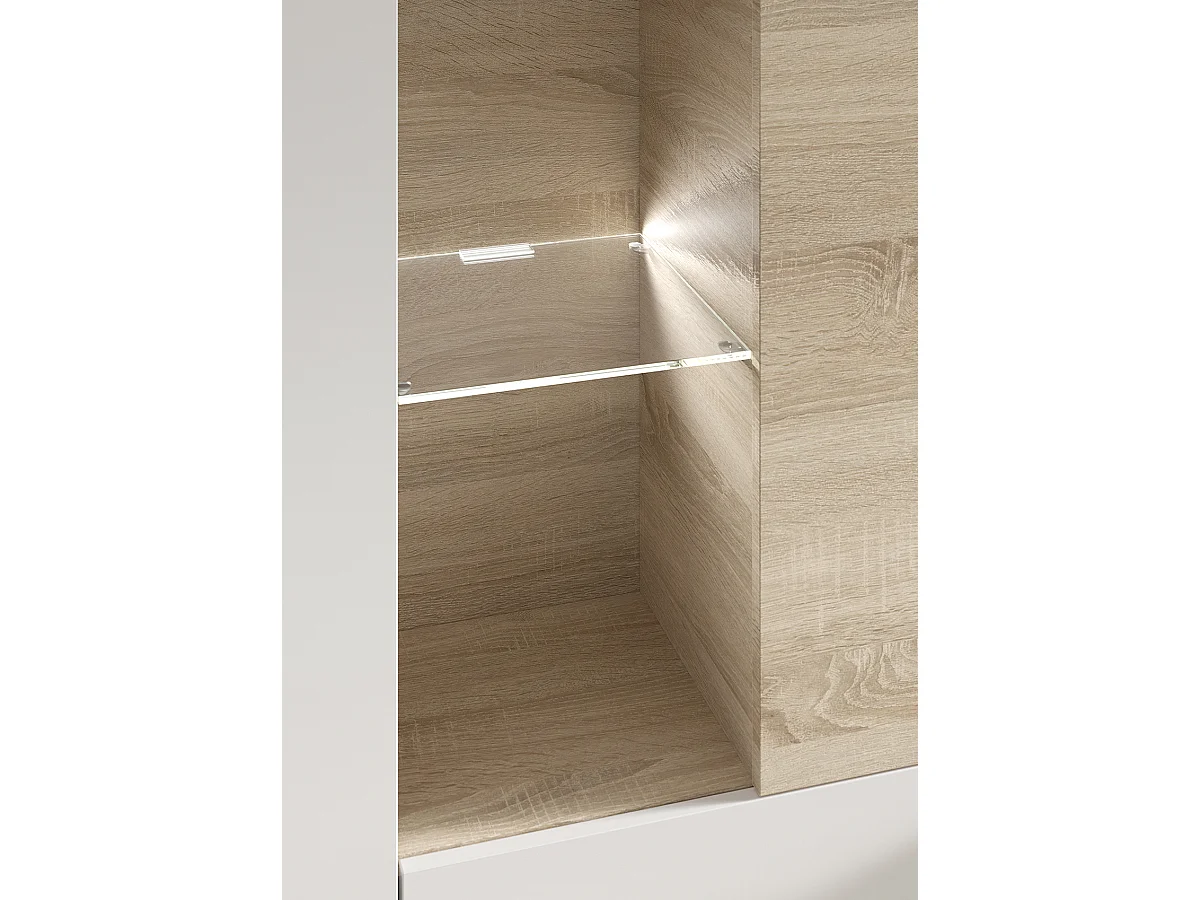 Meuble TV coloris Blanc Brillant / chêne Canadien en mélamine - Dim : 185 x 260 x 42 cm