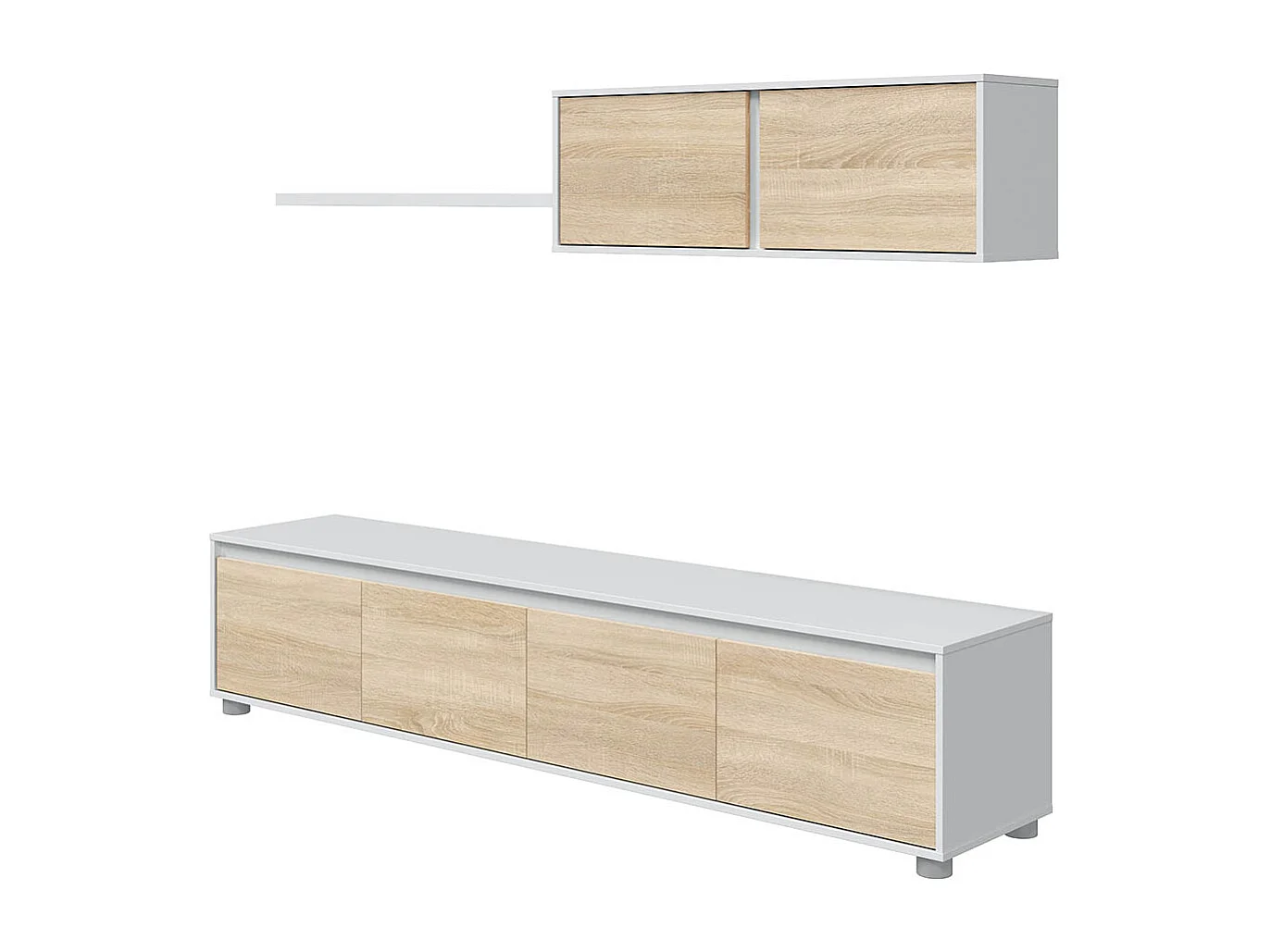 Ensemble TV en panneaux de particules blanc et imitation chêne