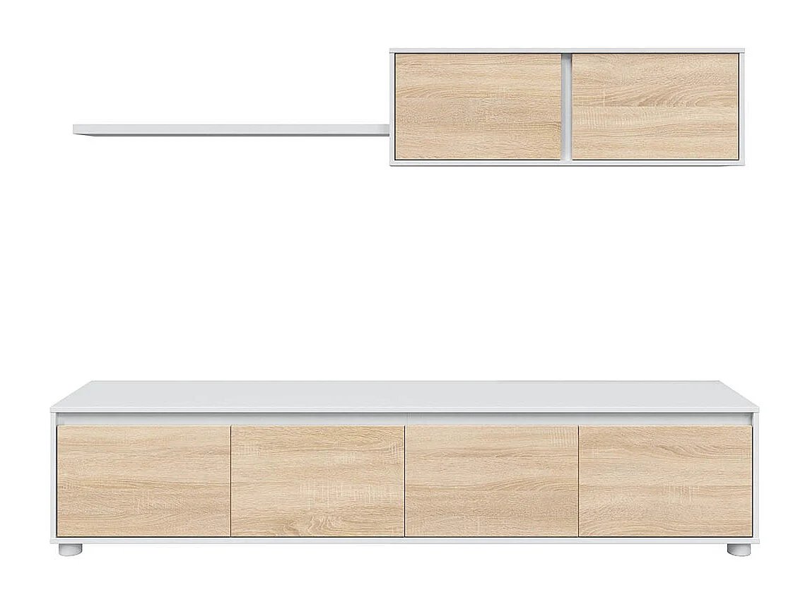 Ensemble TV en panneaux de particules blanc et imitation chêne