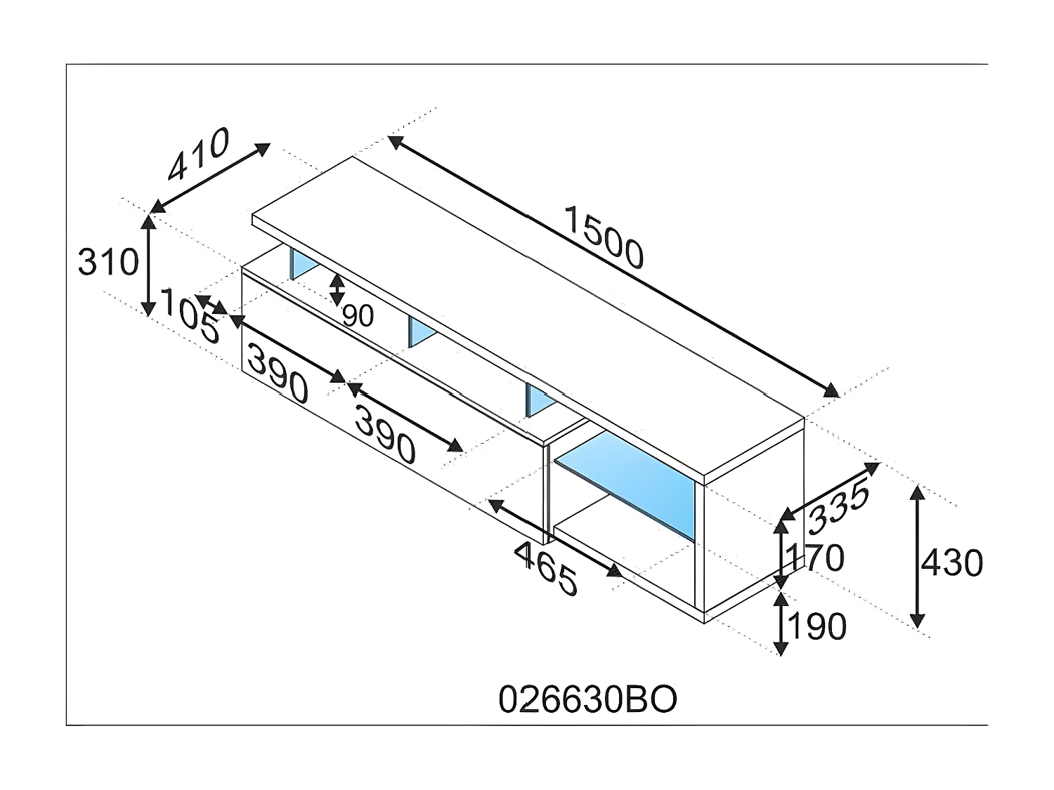 Meuble TV avec LED coloris Blanc brillant - 43 x 150 x 41 cm