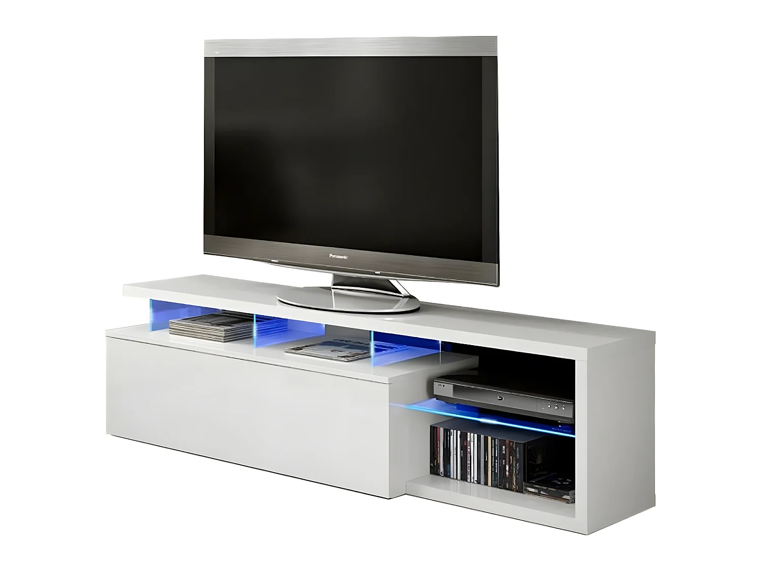 Meuble TV avec LED coloris Blanc brillant - 43 x 150 x 41 cm