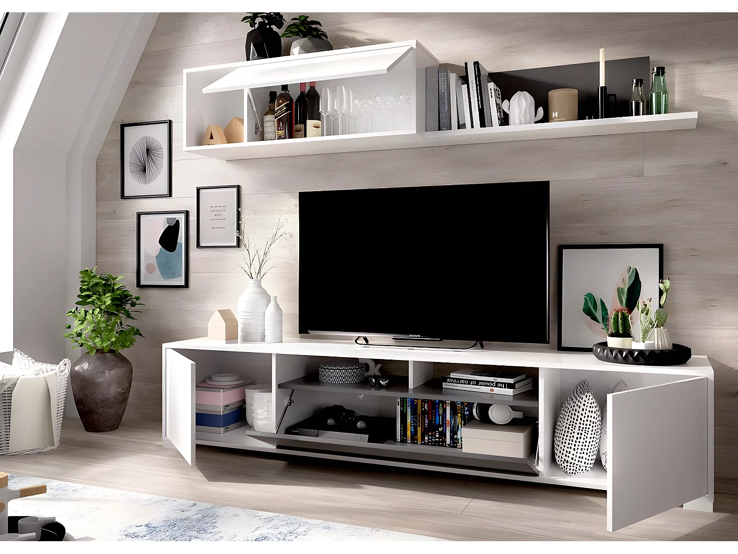 Ensemble séjour de 3 éléments coloris blanc brillant/graphite