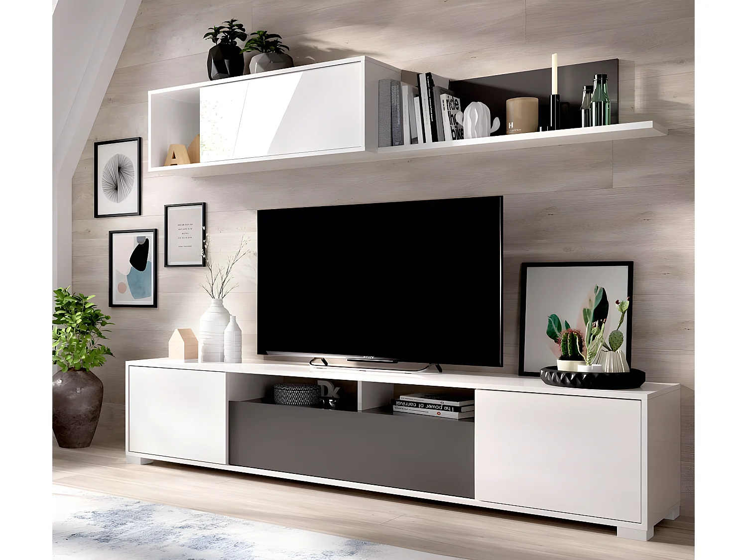 Ensemble séjour de 3 éléments coloris blanc brillant/graphite