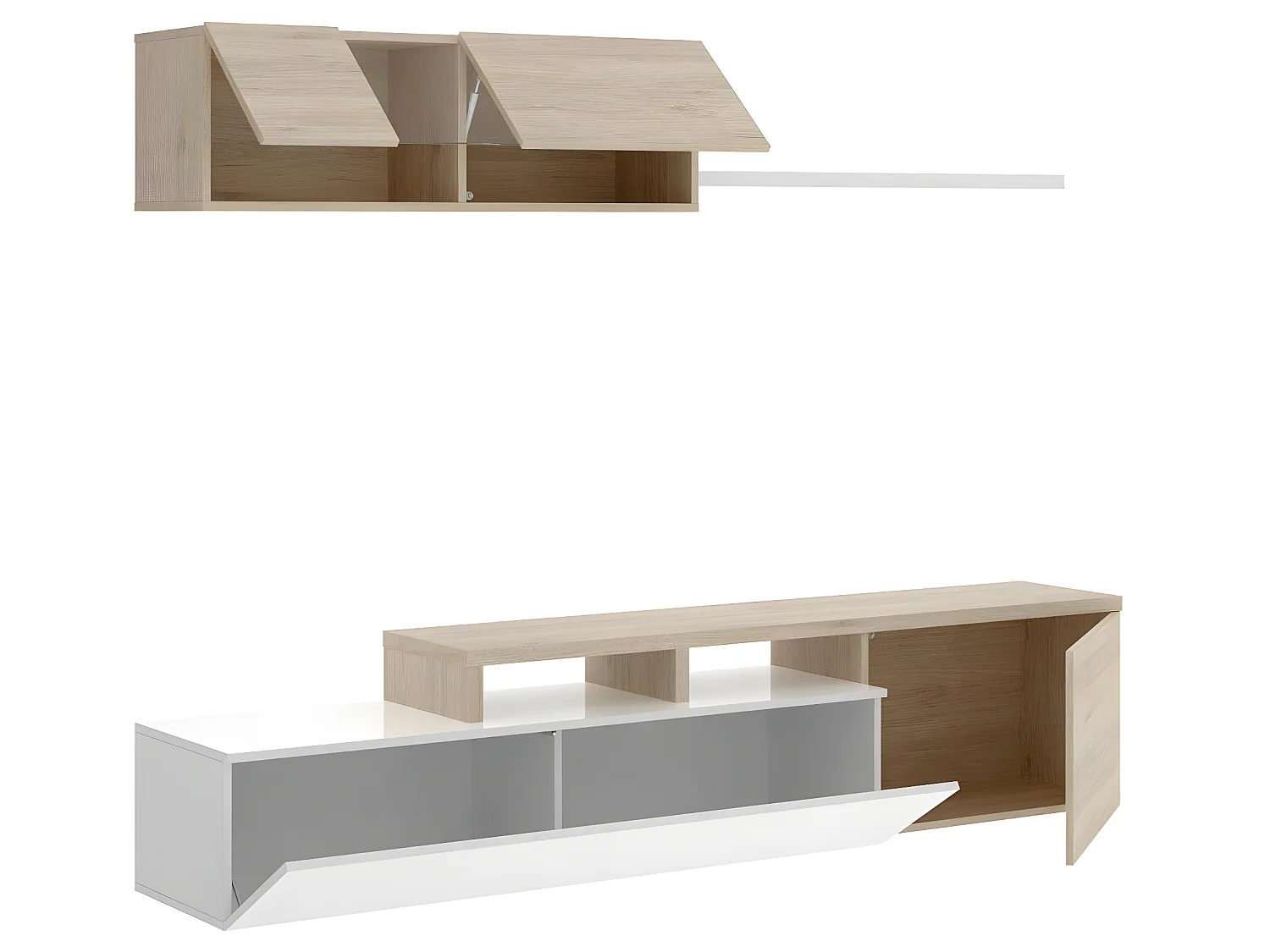 Ensemble séjour de 3 éléments coloris blanc brillant/naturel