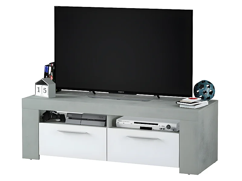 Meuble TV coloris Blanc Artik / Ciment en mélamine - Dim : 40 x 120 x 42 cm