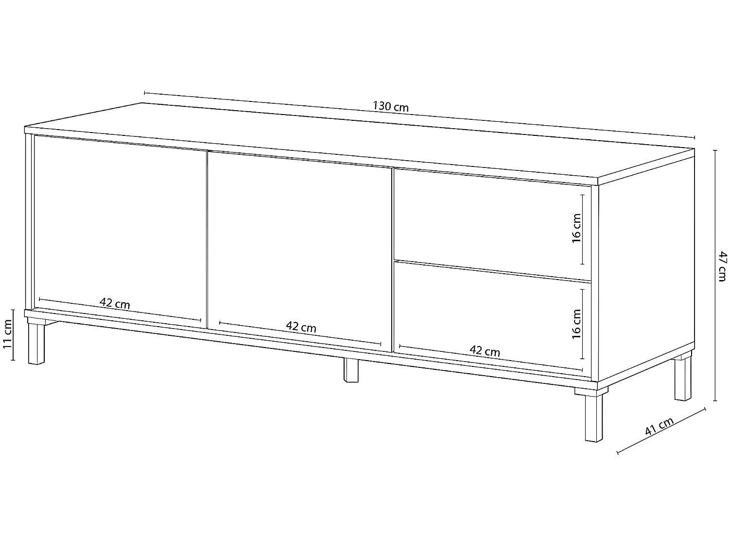 Meuble TV avec 2 portes et 2 tiroirs coloris chêne canadien / blanc artic - Longueur 47 x Hauteur 130 x Profondeur 41 cm