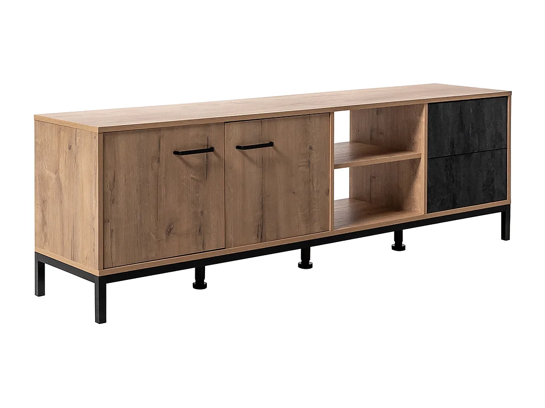 Meuble TV Buffet coloris chêne doré/effet marbre - Longueur 180 x Profondeur 40 x Hauteur 50 cm