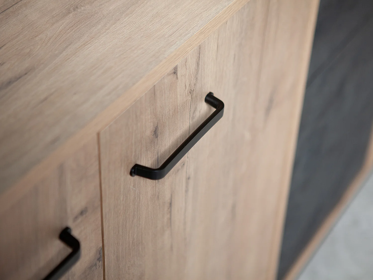 Meuble TV Buffet coloris chêne doré/effet marbre - Longueur 180 x Profondeur 40 x Hauteur 50 cm