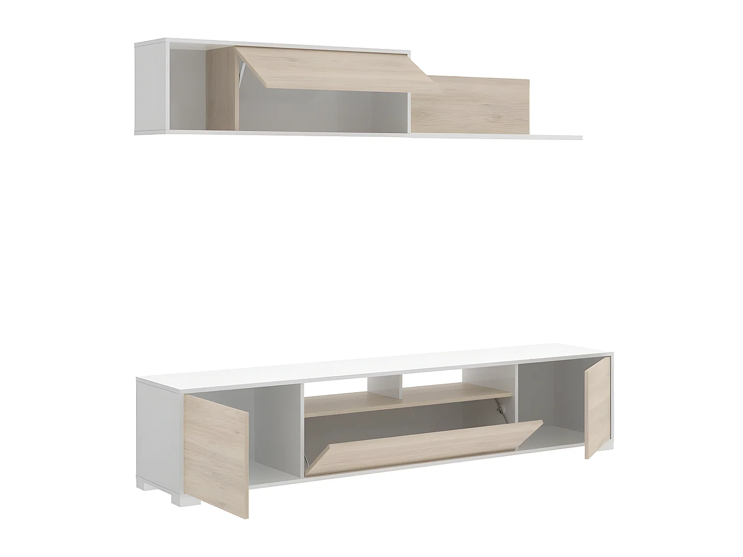 Ensemble séjour de 3 éléments coloris blanc brillant/naturel