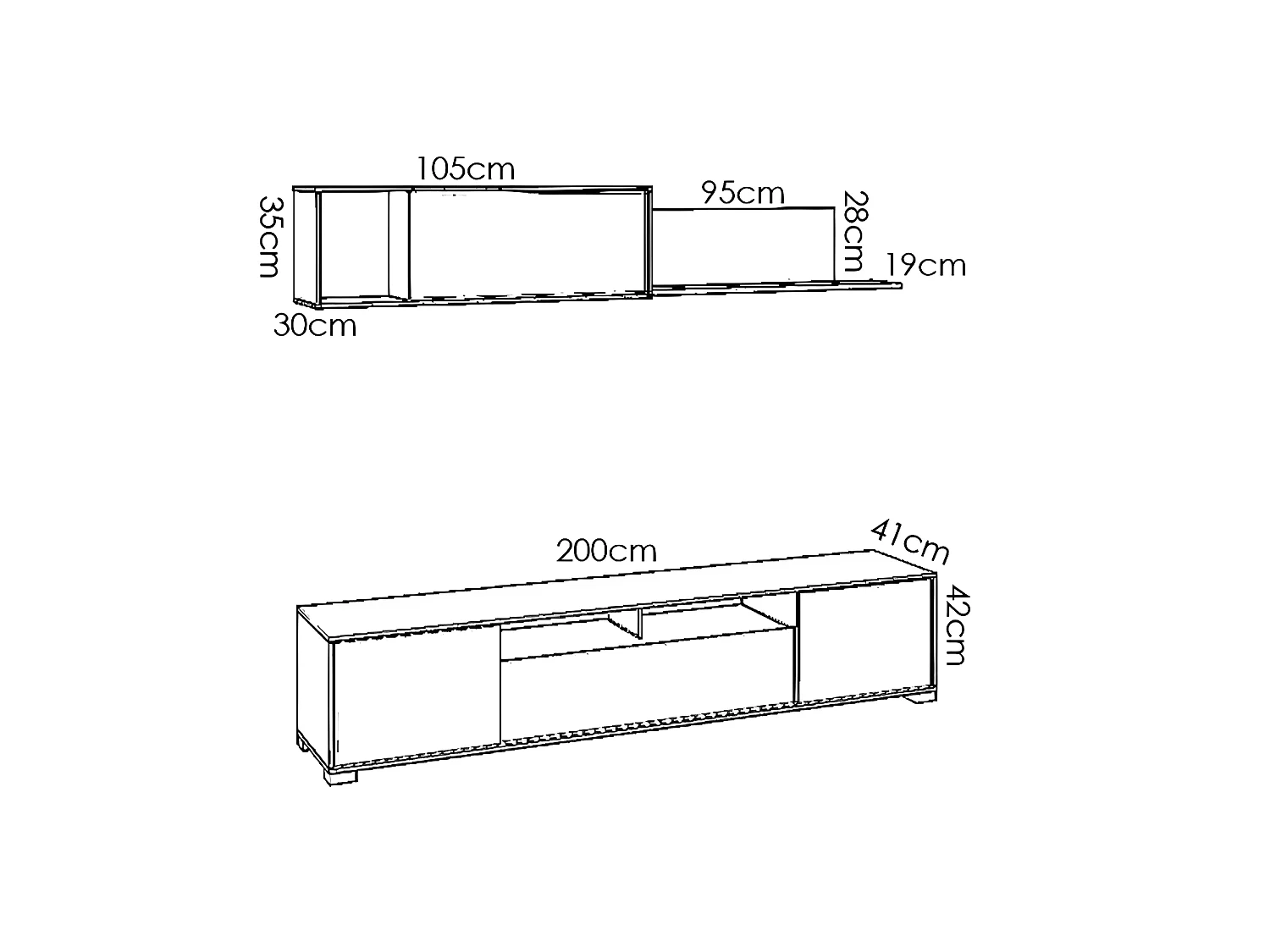 Ensemble séjour de 3 éléments coloris blanc brillant/naturel