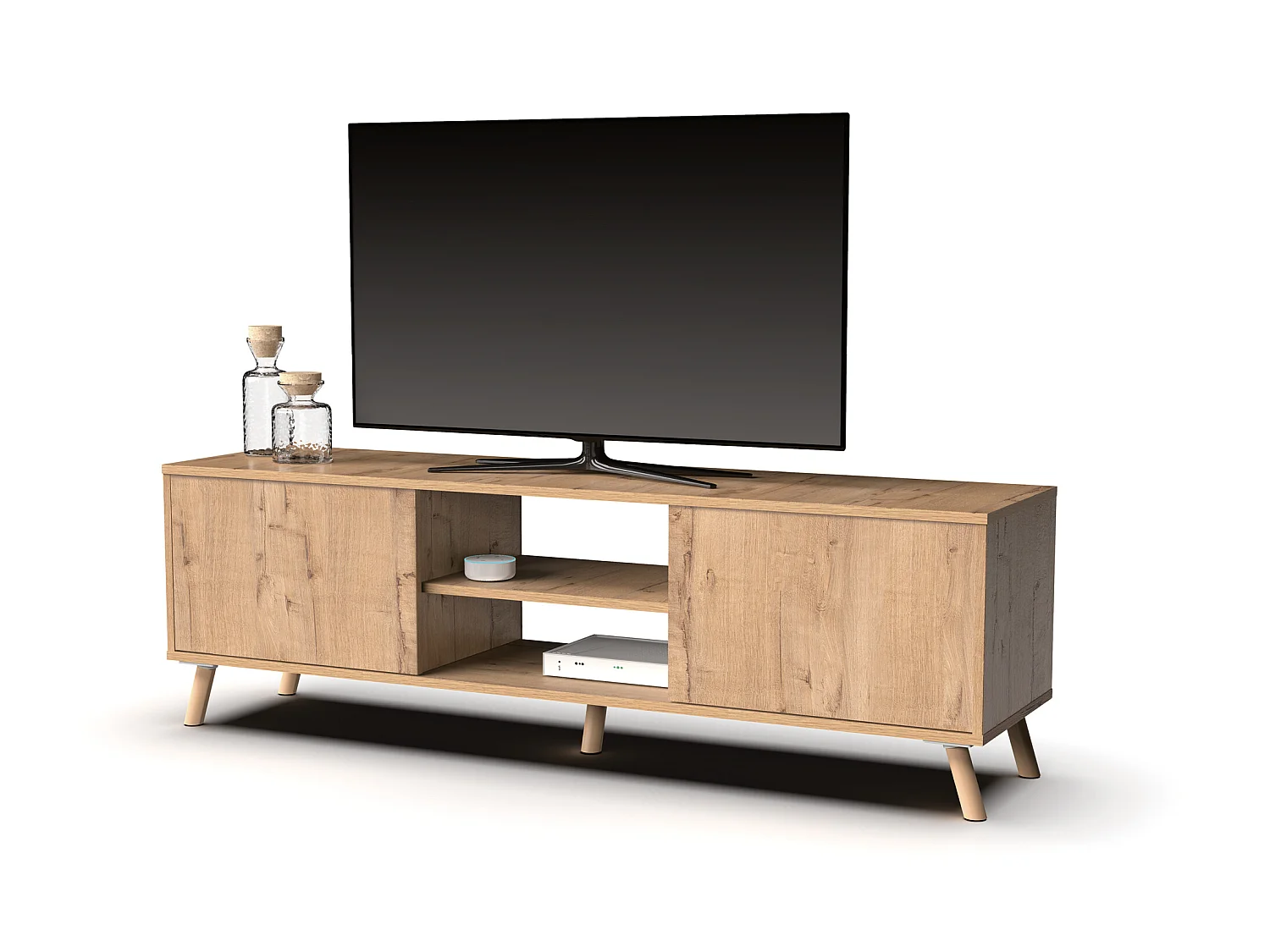 Meuble TV coloris chêne doré - Hauteur 50 x Longueur 160 x Profondeur 40 cm