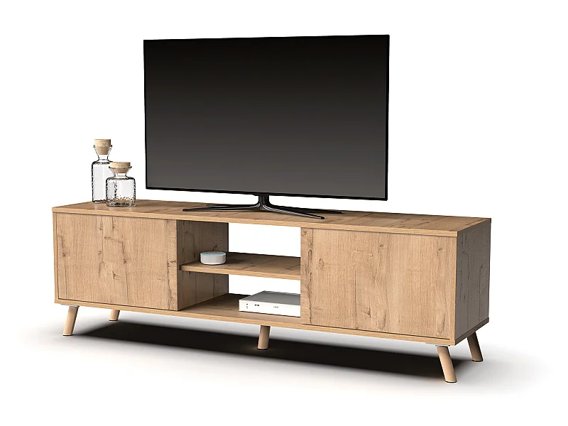 Meuble TV coloris chêne doré - Hauteur 50 x Longueur 160 x Profondeur 40 cm