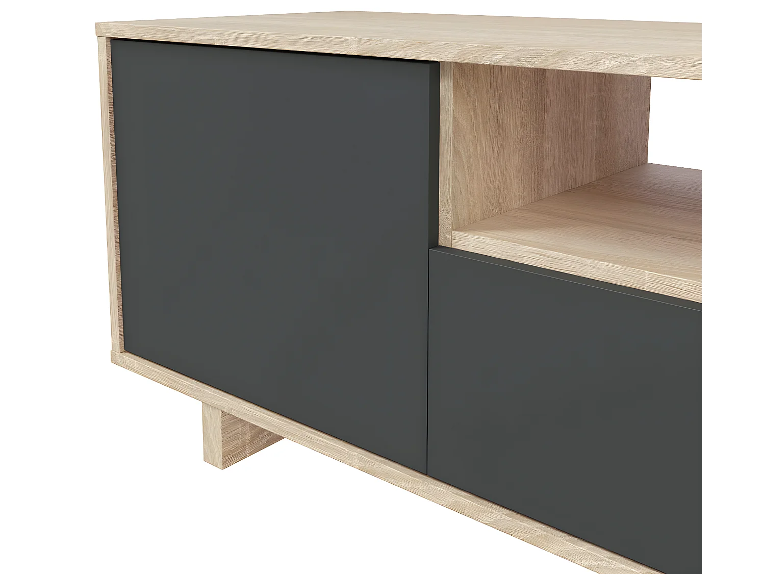 Meuble TV avec 3 portes coloris chêne canadien / gris anthracite - Hauteur 46 x Largeur 150 x Profondeur 41 cm