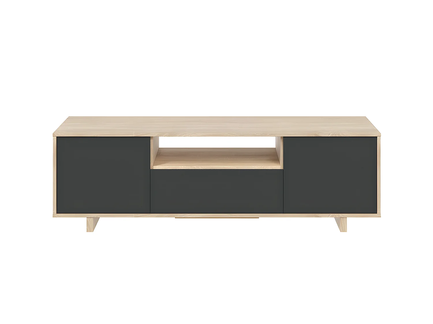 Meuble TV avec 3 portes coloris chêne canadien / gris anthracite - Hauteur 46 x Largeur 150 x Profondeur 41 cm