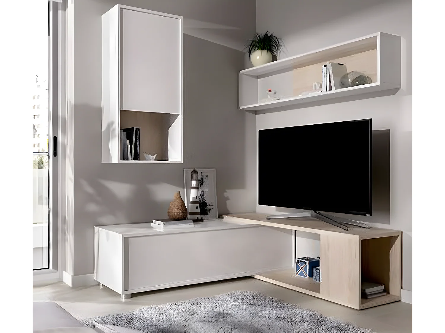 Ensemble séjour de 3 éléments coloris Blanc Brillant /naturel