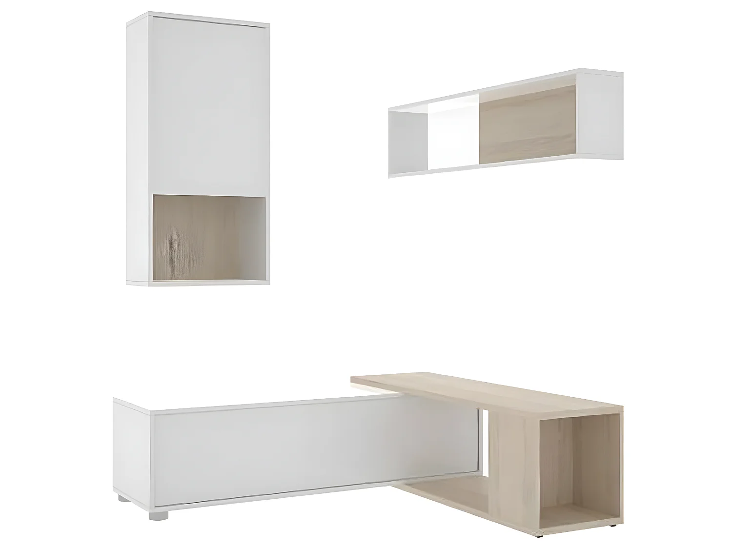 Ensemble séjour de 3 éléments coloris Blanc Brillant /naturel