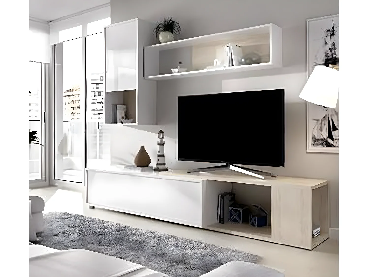 Ensemble séjour de 3 éléments coloris Blanc Brillant /naturel