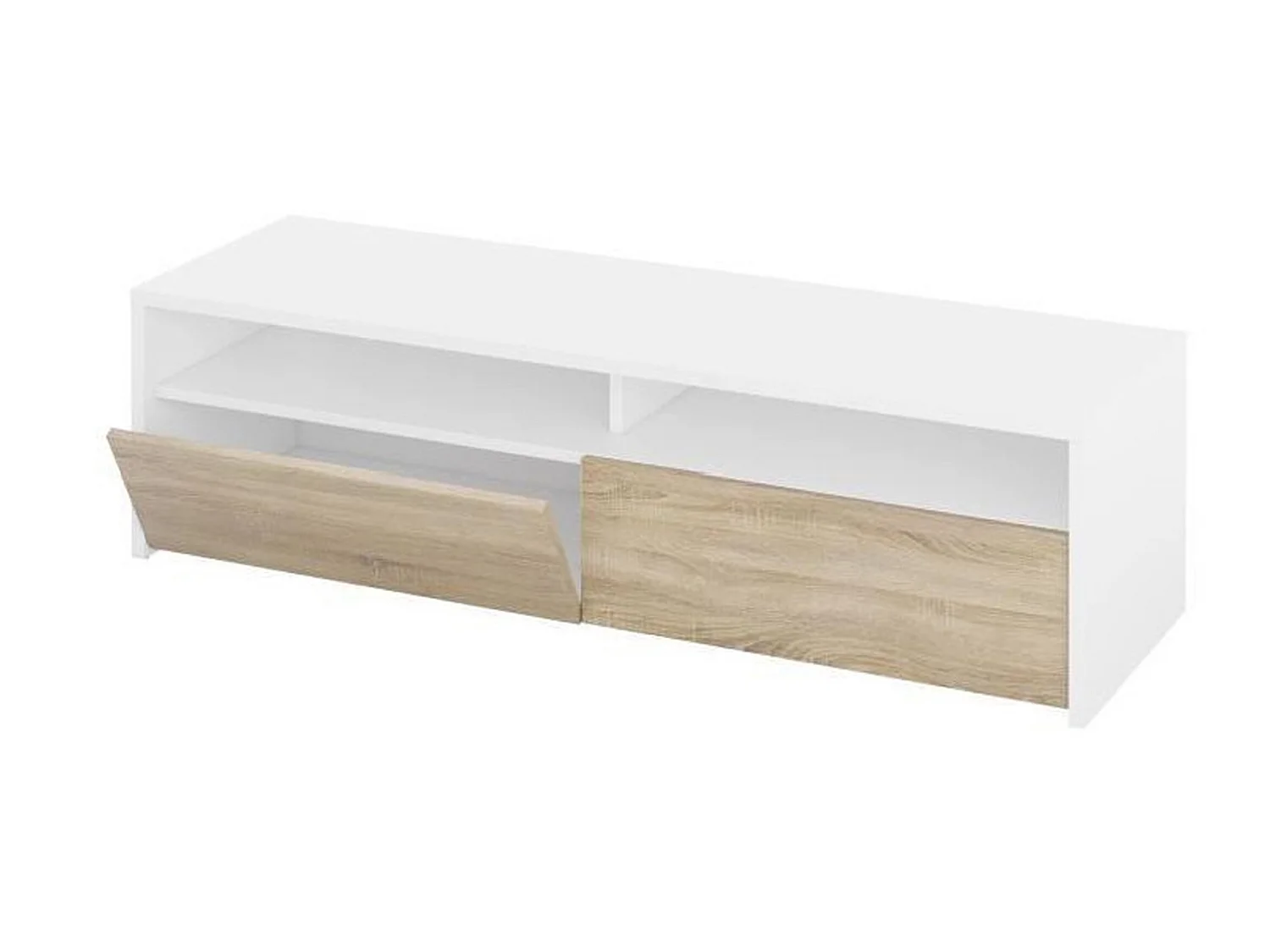 Meuble TV décor blanc et chêne - Dim : L 130 x P 42 x H 36 cm