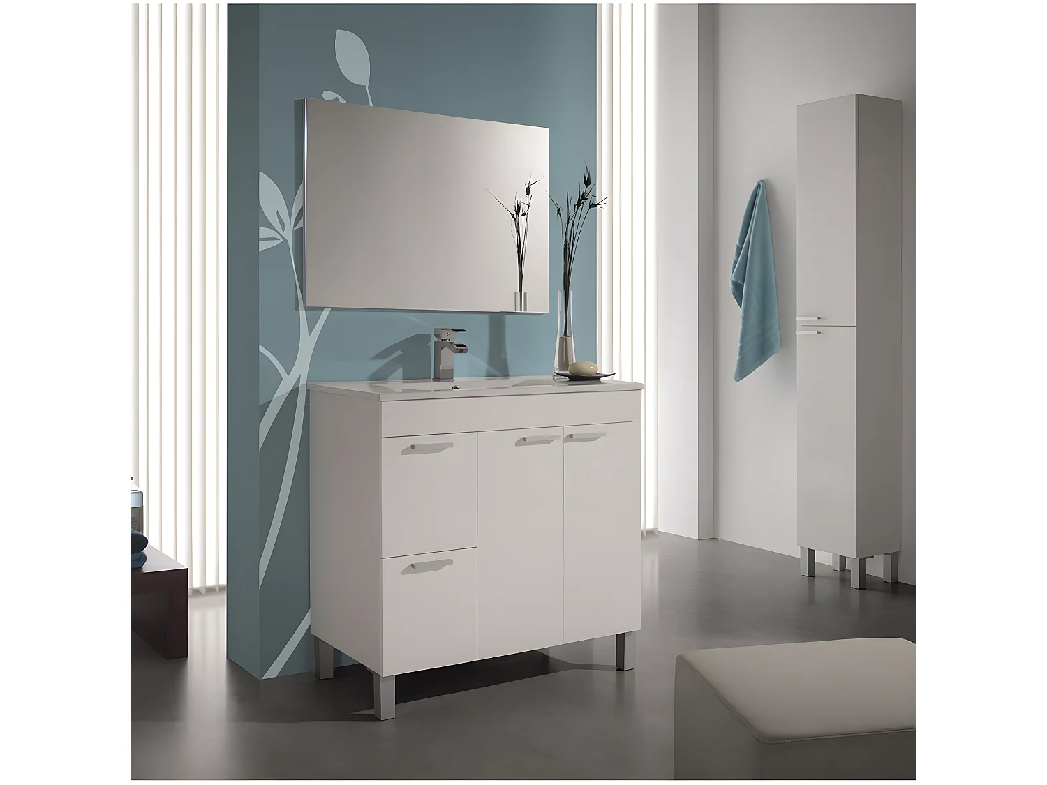 Meuble salle de bain Sous-Vasque + 1 Miroir, coloris blanc brillant - Longueur 80 x Hauteur 80 x Profondeur 45 cm
