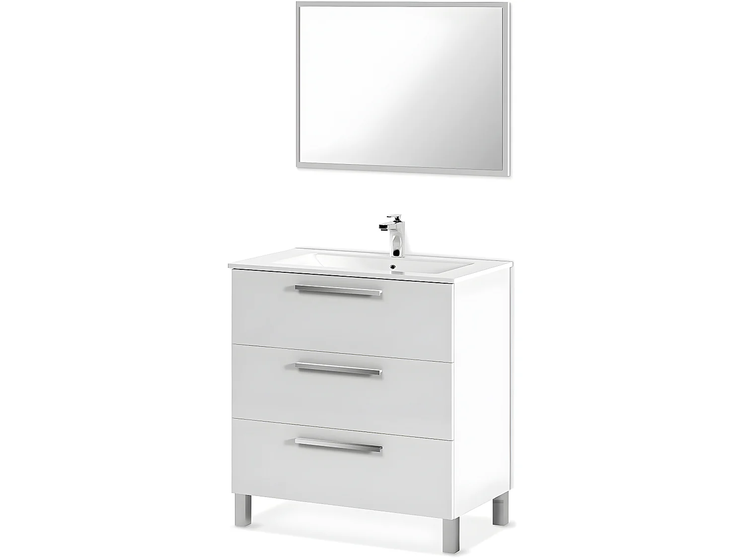 Meuble salle de bain sous vasque avec 3 Tiroirs + 1 Miroir - Longueur 80 x Profondeur 45 x Hauteur 86 cm