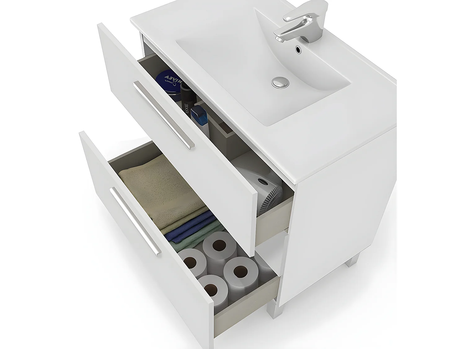 Meuble salle de bain sous vasque avec 3 Tiroirs + 1 Miroir - Longueur 80 x Profondeur 45 x Hauteur 86 cm