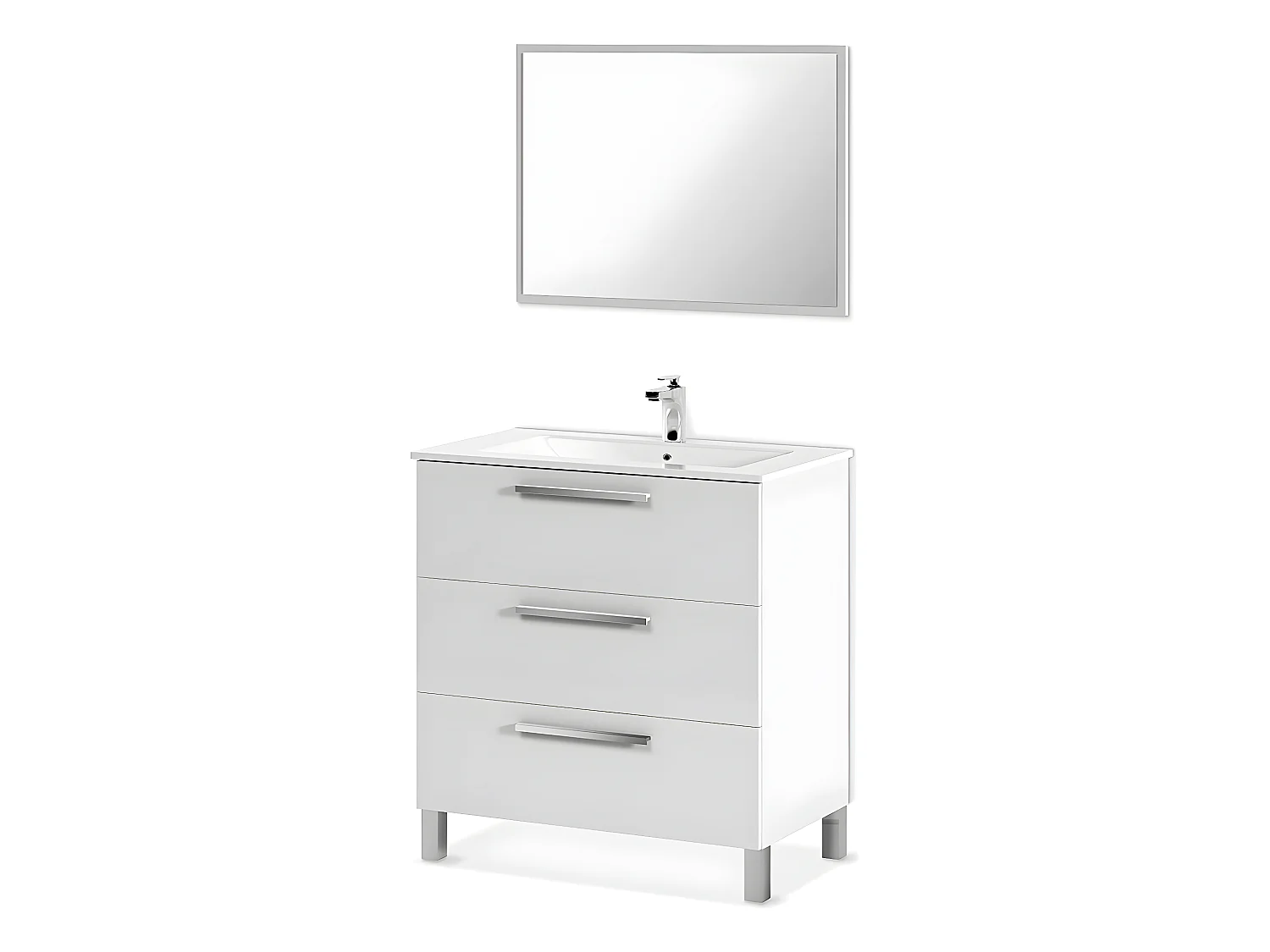 Meuble salle de bain sous vasque avec 3 Tiroirs + 1 Miroir - Longueur 80 x Profondeur 45 x Hauteur 86 cm