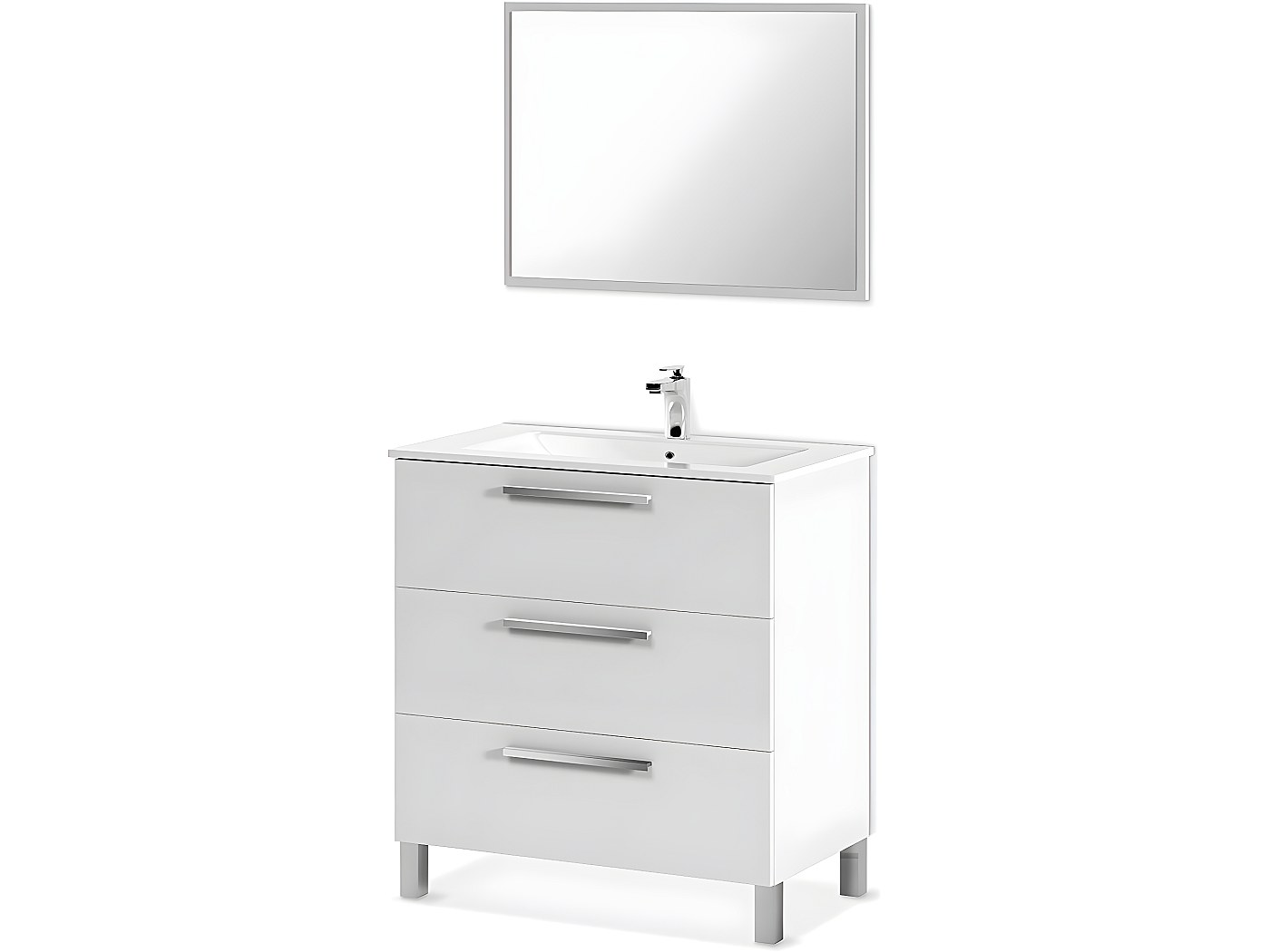 Meuble salle de bain sous vasque avec 3 Tiroirs + 1 Miroir - Longueur