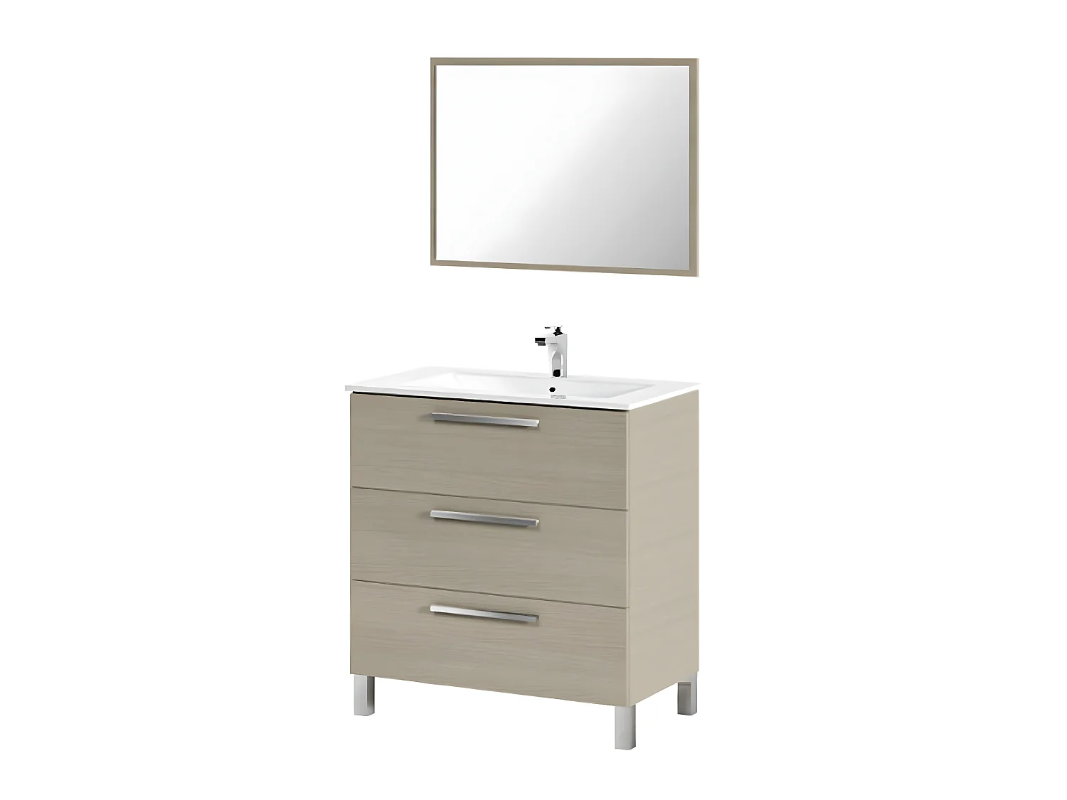Meuble salle de bain sous vasque salle de bain avec 3 Tiroirs + 1 Miroir chêne clair - Longueur 80 x Profondeur 45 x Hauteur 86 cm