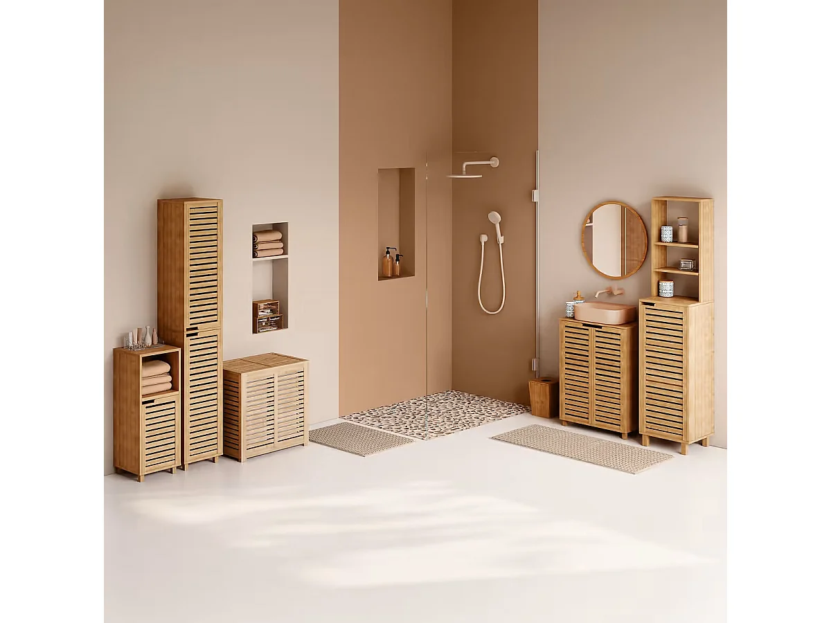 Meuble lavabo en bambou - Dim : L. 60 x P. 28 x H. 80 cm