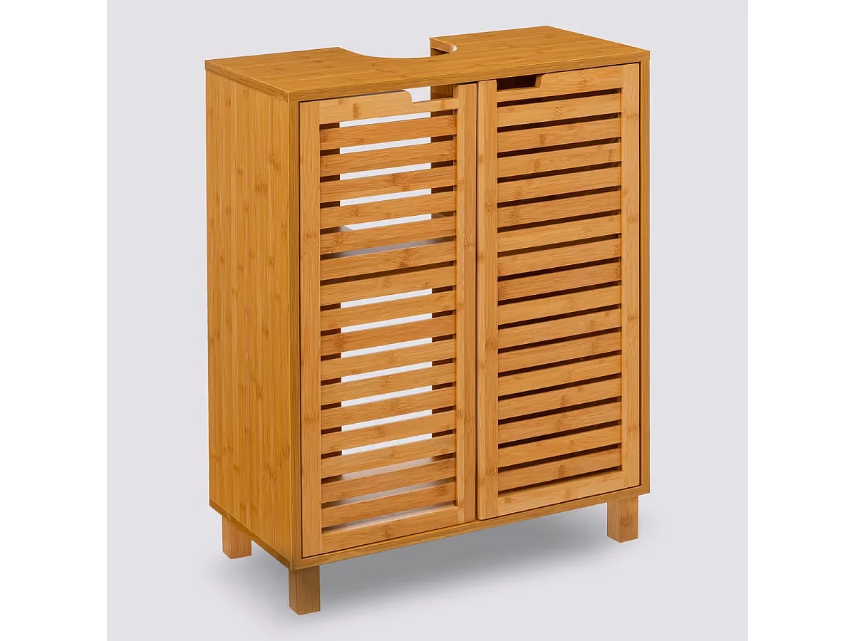 Meuble lavabo en bambou - Dim : L. 60 x P. 28 x H. 80 cm