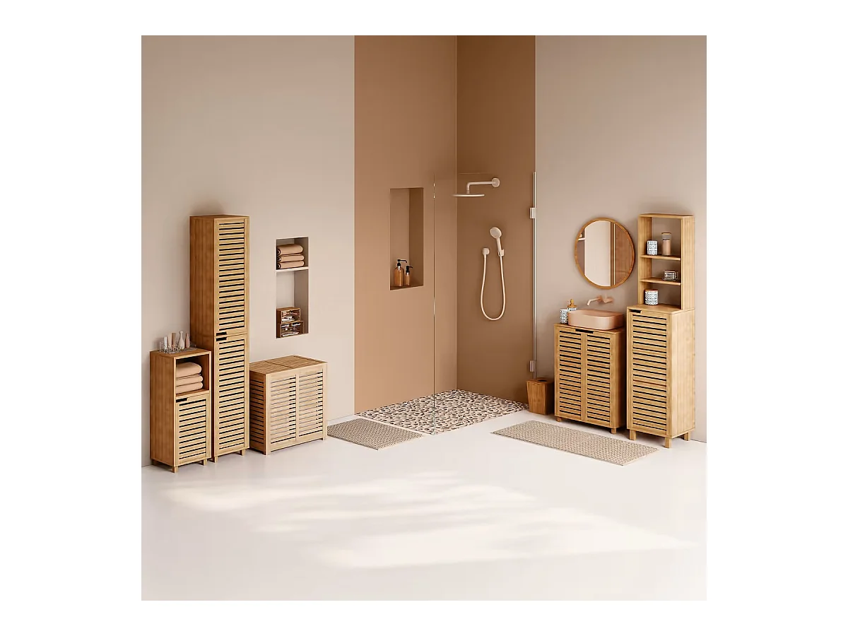 Meuble lavabo en bambou - Dim : L. 60 x P. 28 x H. 80 cm