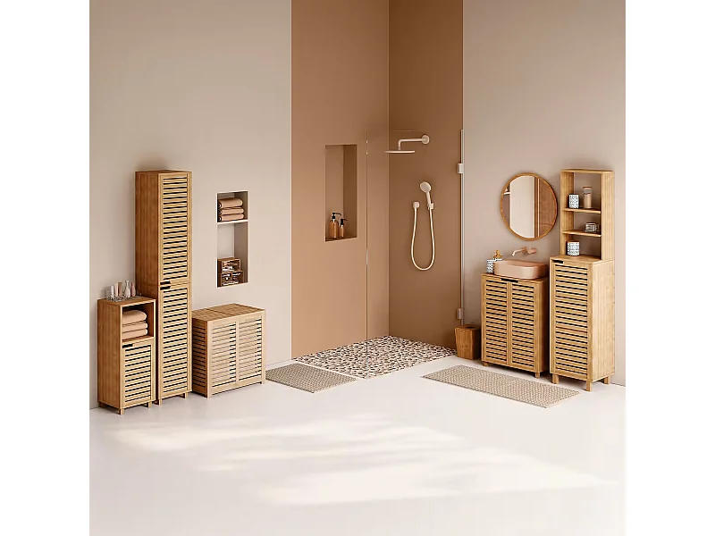 Meuble lavabo en bambou - Dim : L. 60 x P. 28 x H. 80 cm