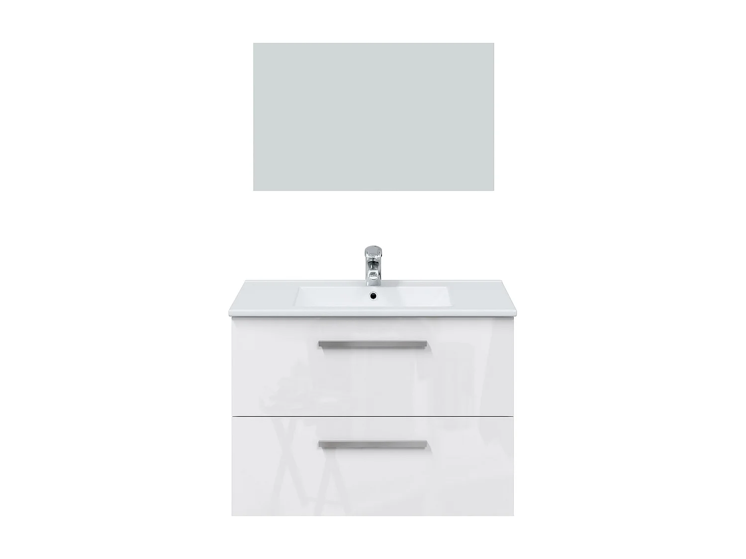 Meuble sous vasque de salle de bain Suspendu 80 cm avec 2 tiroirs + Miroir - Hauteur 57 x Longueur 80 x Profondeur 45 cm