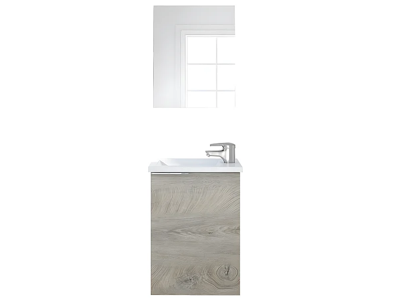 Meuble salle de bain Suspendu + Miroir coloris Alaska chêne à nœuds - Hauteur 58 x Longueur 40 x Profondeur 22 cm