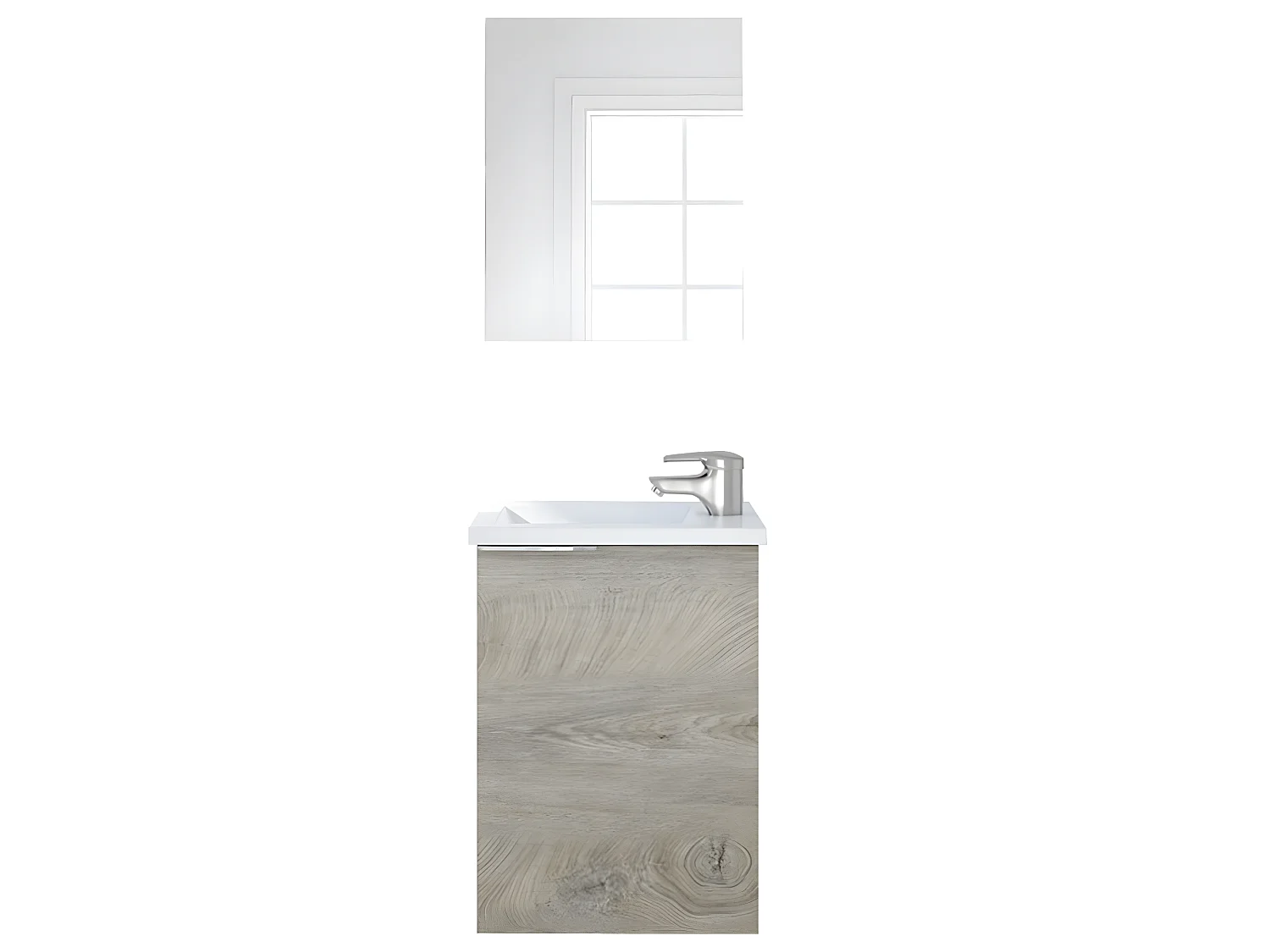 Meuble salle de bain Suspendu + Miroir coloris Alaska chêne à nœuds - Hauteur 58 x Longueur 40 x Profondeur 22 cm