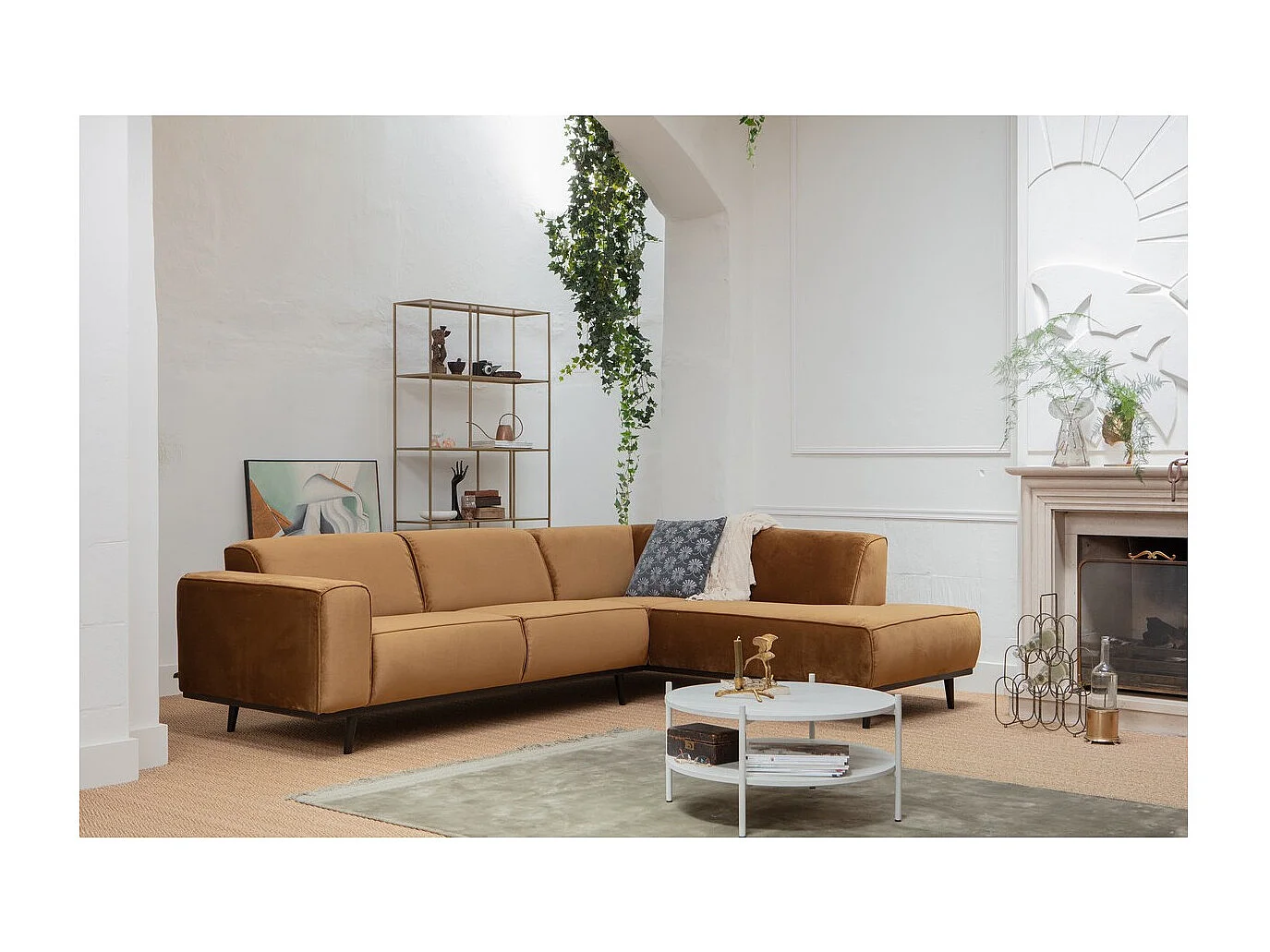 STATEMENT - Canapé d'angle droit 4 places en velours or