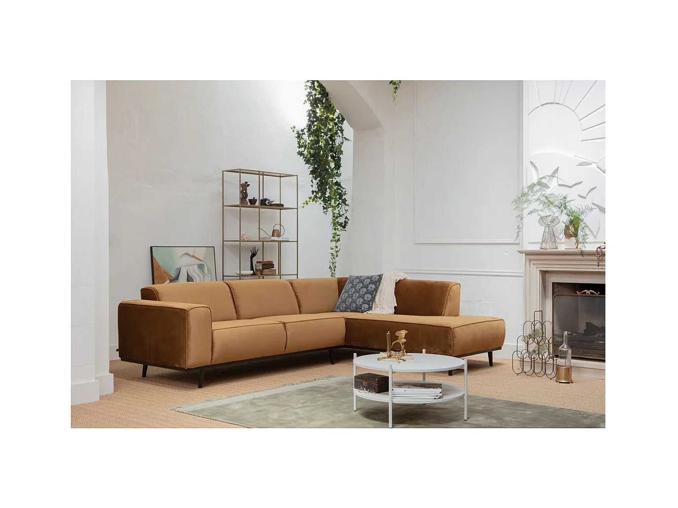 STATEMENT - Canapé d'angle droit 4 places en velours or