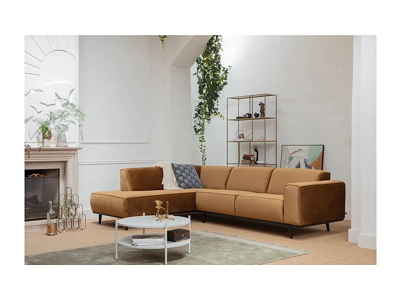 STATEMENT - Ecksofa links 4-Sitzer in Velours gelb Honig