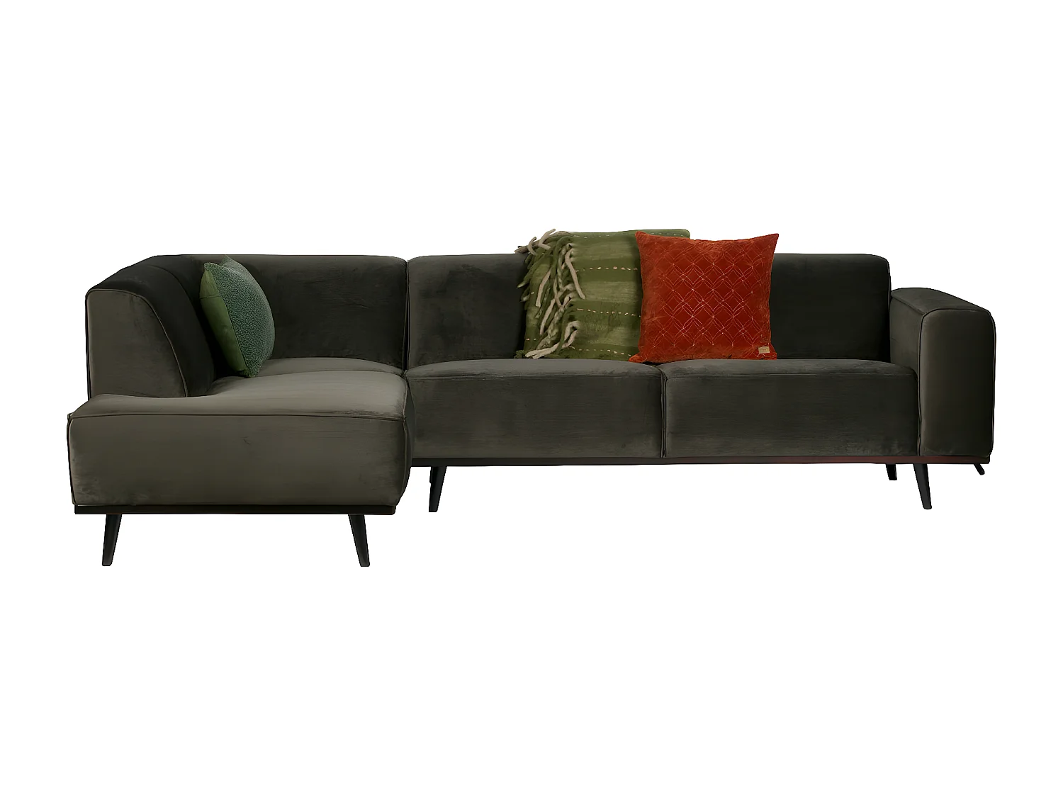 STATEMENT - Canapé d'angle gauche 4 places en velours kaki