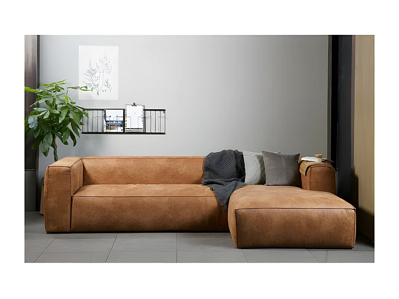 BEAN - Canapé d'angle gauche 5 places en cuir recyclé marron L305 cm