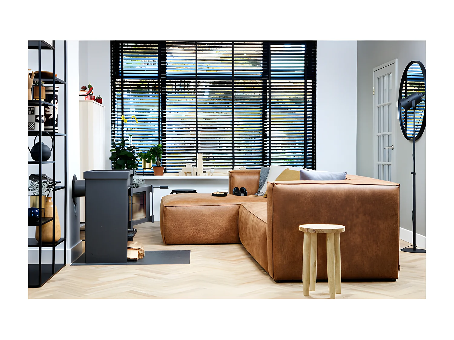 BEAN - Canapé d'angle gauche 5 places en cuir recyclé marron L305 cm