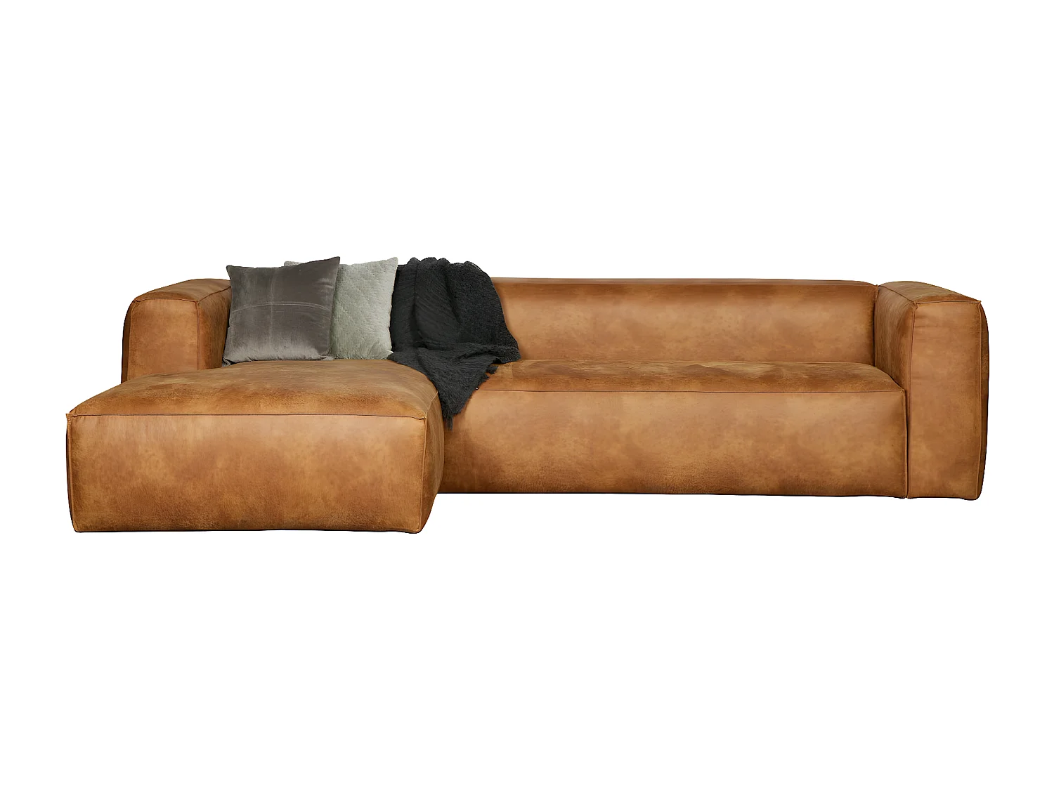 BEAN - Canapé d'angle gauche 5 places en cuir recyclé marron L305 cm