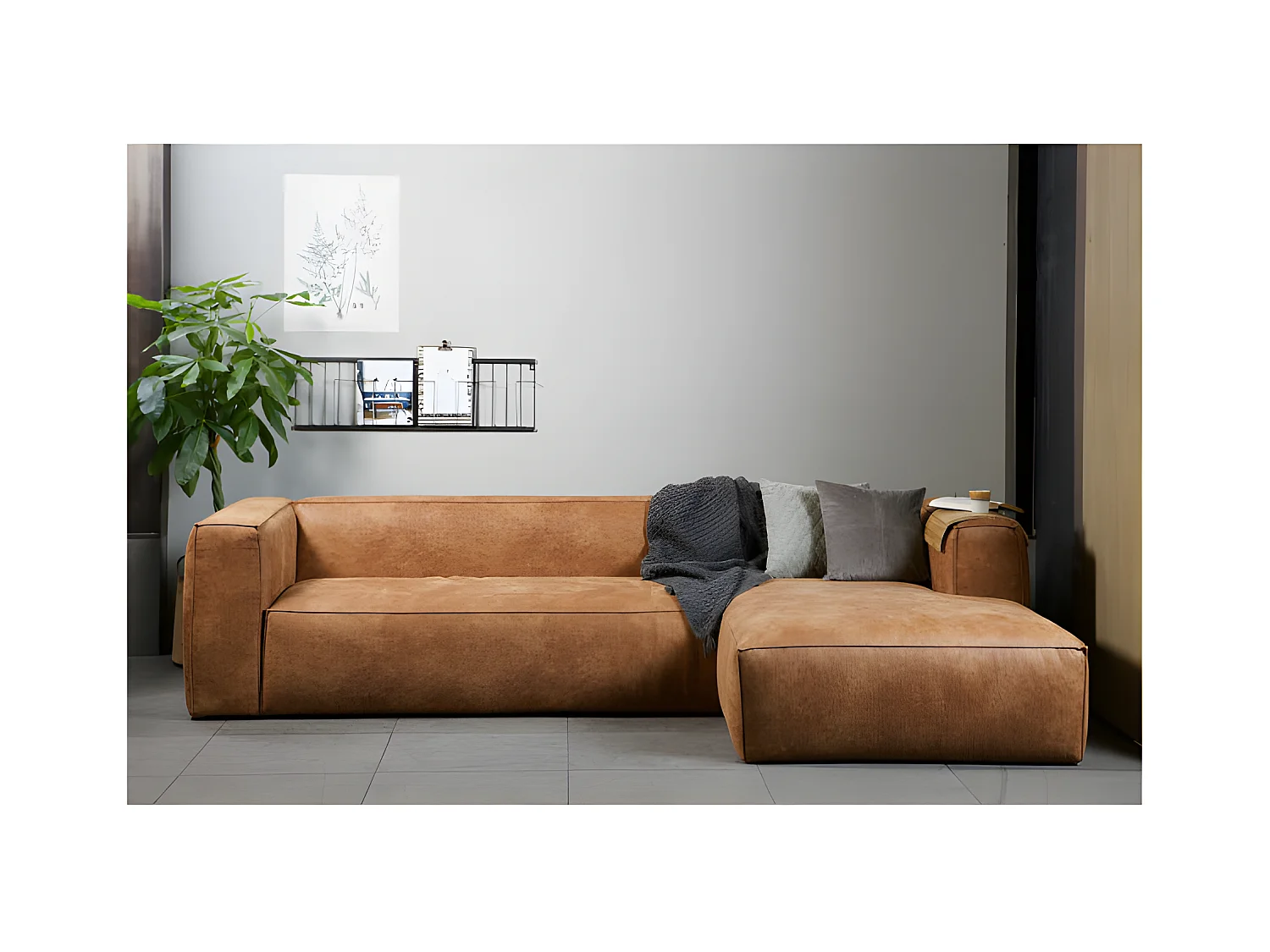BEAN - Canapé d'angle gauche 5 places en cuir recyclé marron L305 cm