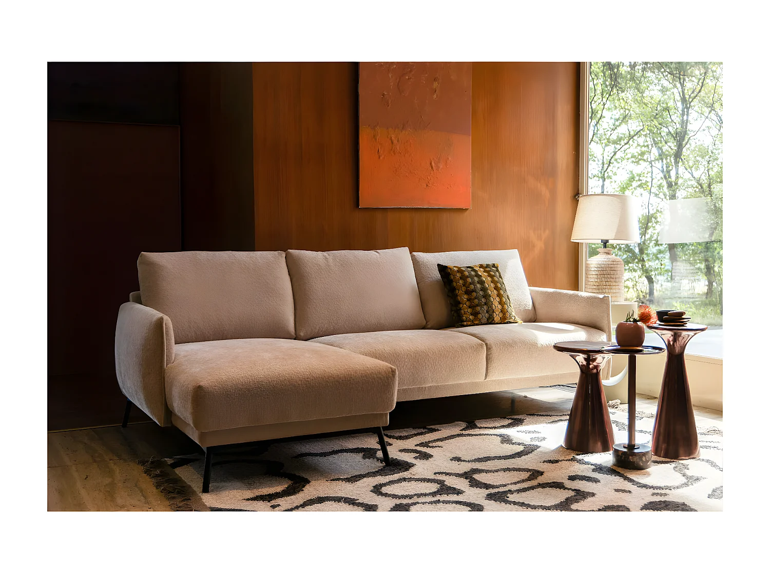 HARPER - Canapé d'angle gauche 3 places en tissu doux beige