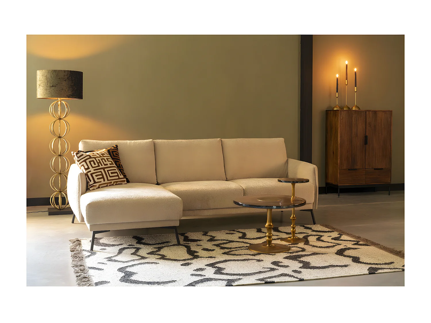 HARPER - Canapé d'angle gauche 3 places en tissu doux beige