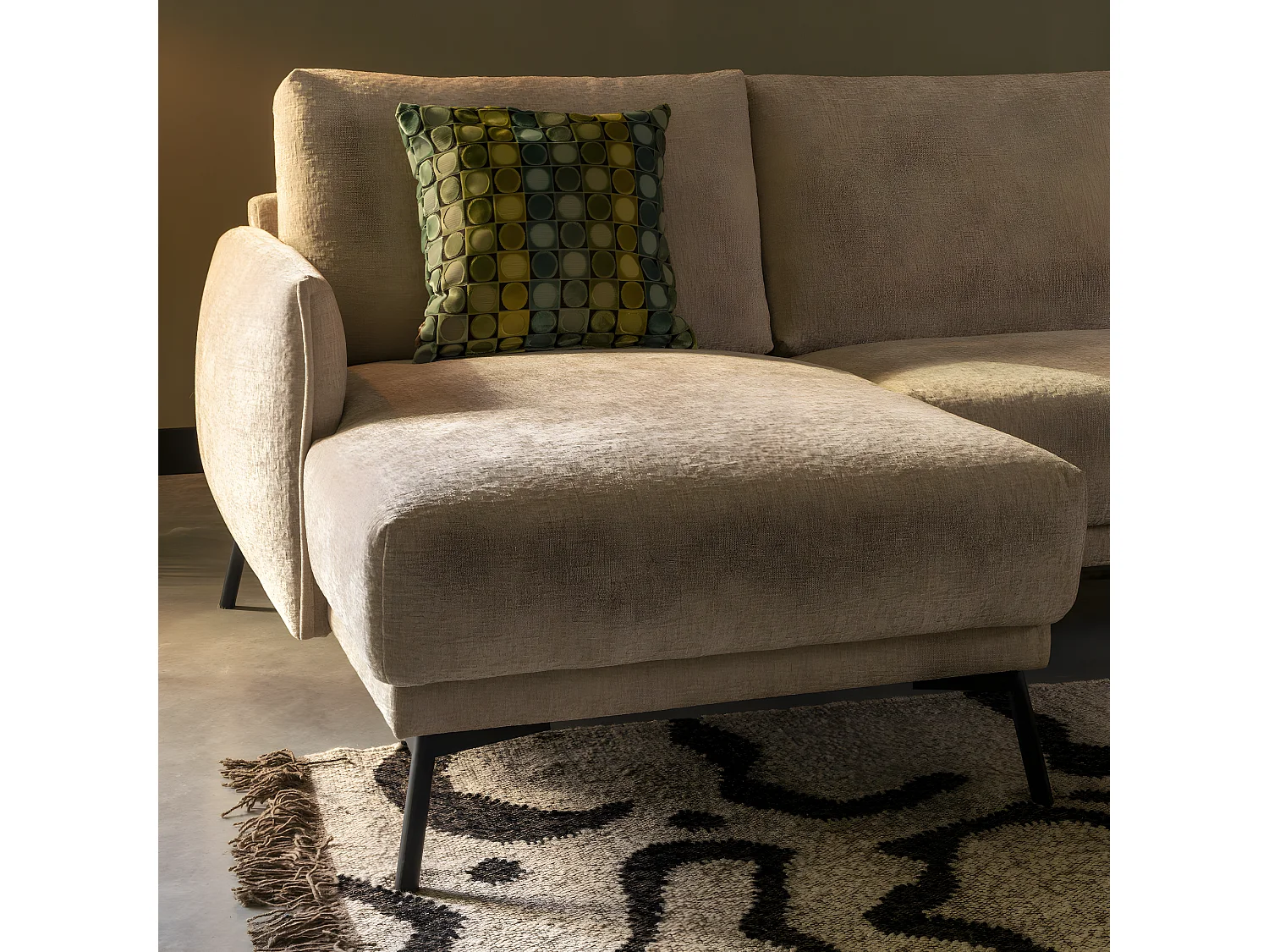 HARPER - Canapé d'angle gauche 3 places en tissu doux beige