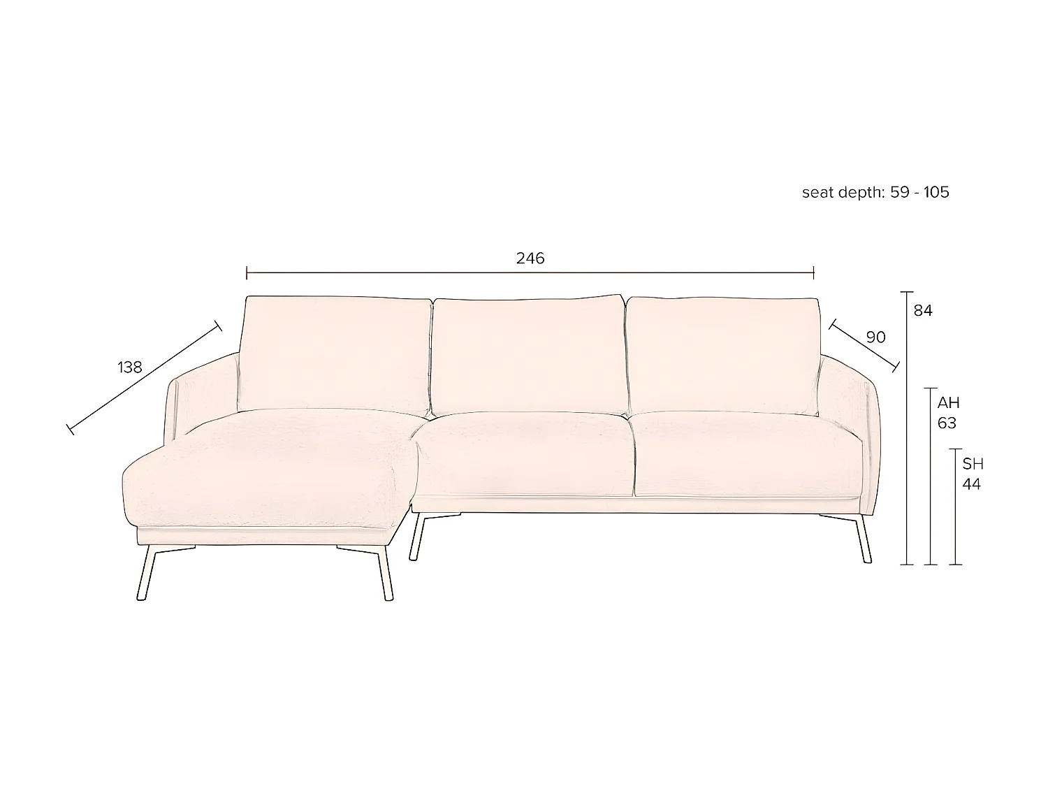 HARPER - Canapé d'angle gauche 3 places en tissu doux beige
